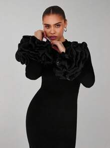 SHEIN Unity إناث أنيقة أكمام مكسرة للربيع والصيف للخروجات، مثالية للعيد السنوي للحب، الزفاف، والحفلات - الأسود - مشاهدة 6