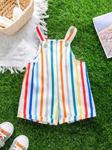 Baby Boy Casual Sports Cute Funny Colorful Romper With Suspender Shorts, Suitable For Spring & Summer, Wear At Home Or Go Out