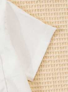 1pc Young Boy White Bamboo Texture Shirt With Pleated Front Panel, Turndown Collar, Short Sleeve, Contrast Bow Tie, Casual & Smart For Outing, Spring/Summer