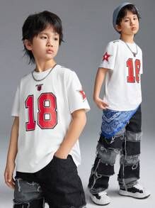 SHEIN 青少年运动服针织数字图案白色套头衫 - 白色 - 查看 7