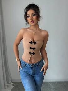 Chiquease Women's Apricot Versatile Black Button-Up Seamless Bandeau Top - Mocha Brown - View 1