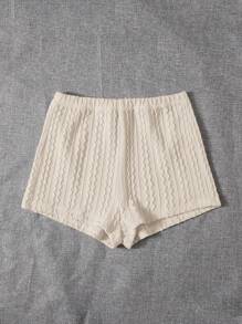 SHEIN EZwear 夏季服装 弹性腰部纯色纹理短裤 - 杏色 - 查看 4