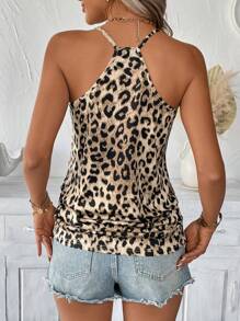 SHEIN LUNE Casual Leopard Print Round Neck Strap Camisole Tank Top, Spring/Summer Boho Women Clothing Vacation Western Wear Women