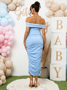 Loomaby 孕妇露肩褶皱休闲长裙