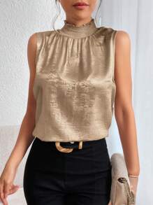 SHEIN Privé 加大码宽松金色无袖上衣，优雅办公室设计，成熟女性夏季背心