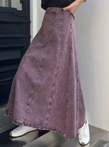 DAZY 女士休闲百搭A字牛仔裙 - 紫色 - 查看 4