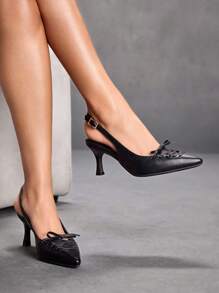 CUCCOO SZL 女式尖头系带中跟凉鞋，配交叉踝带，时尚街头时尚黑色高跟鞋，适合派对和休闲穿着 - 黑色 - 查看 5