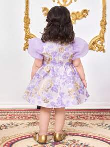 SHEIN Babygirl 可爱花朵优雅紫色连衣裙，夏季 - 紫色 - 查看 5