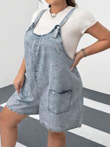 SHEIN CURVE+ Extra Plus Size Distressed Denim Jumpsuit, Suitable For Summer Vacation Boho Vacation - Blue - View 5