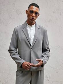 AKNOTIC Business Casual Loose Fit Knit Men's Casual Suit Set With Dropped Shoulders, Suitable For Daily Wear, Spring/Summer, Holiday, Party, Couple Outfit, Graduation Gift - Grey - View 4