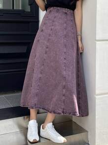 DAZY 女士休闲百搭A字牛仔裙 - 紫色 - 查看 3