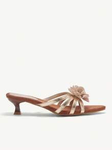 CUCCOO CHICEST Women Pointed Toe Criss-Cross Strap Champagne Rose Flower Sexy Open Toe Outdoor Stilettos High Heel Sandals - Champagne - View 4