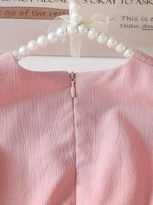 2pcs/Set Korean Style Cute Baby Girls Summer Shirt With 3D Car & Butterfly Design And Pink Fleeced Shorts - Pink - View 6