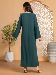 Al Najma Vrouwen effen kleur ronde hals elegante lange mouwen Arabische stijl jurk