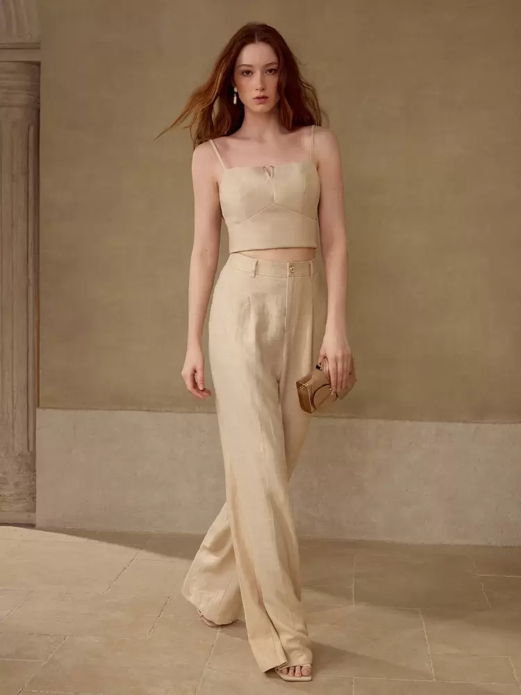 WOMEN'S FOIL LINEN WIDE LEG SUIT PANTS