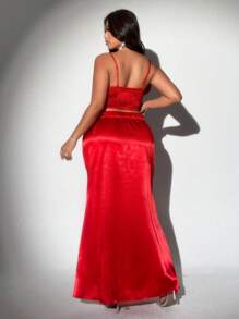 Viva Relle Plus Size Sexy Romantic Tube Top With 3D Flower Decor, 2pcs Set - Red - View 3