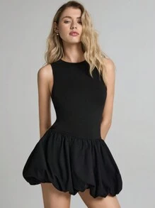 SHEIN EZwear 女士花蕾下摆迷你露背黑色针织连衣裙 - 黑色 - 查看 2