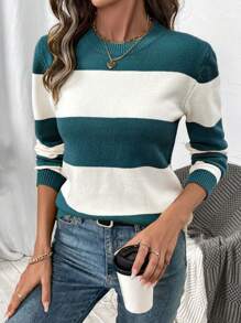 EMERY ROSE Sweater Mewah yang Bergaya & Elegan, Atasan Pullover Rajut Longgar Lengan Panjang Wanita, Pullover Rajut Musim Gugur/Dingin - MultiWarna - View 3