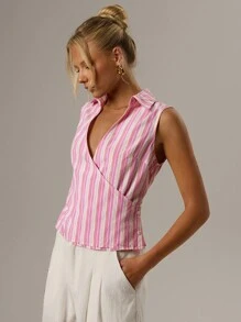 SHEIN Forever 21 女士无袖休闲简约上衣，时尚日常穿着 - 粉色 - 查看 5