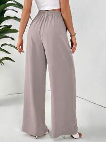 SHEIN Essnce 女士纯色口袋简约直筒裤，日常休闲装 - 藕粉色 - 查看 2