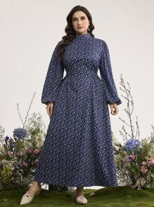 Graceveil 大码优雅碎花灯笼袖连衣裙 - 彩色 - 查看 1