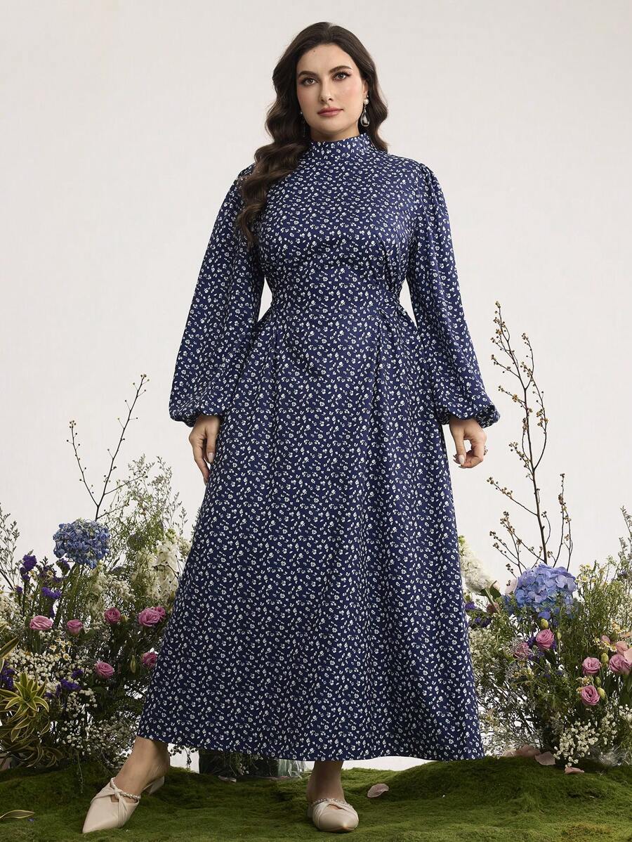 Graceveil 大码优雅碎花灯笼袖连衣裙 - 彩色 - 查看 1