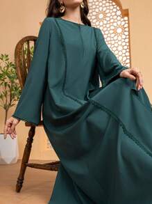 Al Najma Vrouwen effen kleur ronde hals elegante lange mouwen Arabische stijl jurk