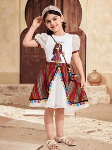 SHEIN 2 件套年轻女孩针织纯色圆领修身 T 恤和迷你裙（带斜挎包） - 酒紅色 - 查看 1