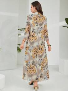 Mulvari Vestido elegante de longitud media con estampado floral y mangas 3/4 para mujer