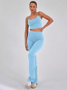 Musera Sport Áo crop top thể thao dây mảnh Slinky Spaghetti, chỉ dành cho Padel, Tennis, Pickleball Gym Fitness - Màu xanh nhạt - Xem 4