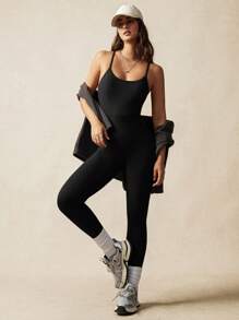 VARSITIE 紧致美背瑜伽女式运动连体衣 - 黑色 - 查看 9