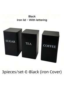 SHEIN Set de 3 botes cuadrados de metal con tapas de madera/hierro - Té, azúcar, café