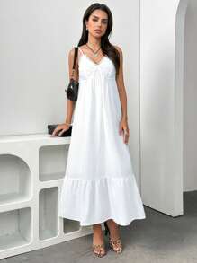 Chiquease 女士夏季无袖拼布荷叶边下摆连衣裙，优雅休闲度假海滩