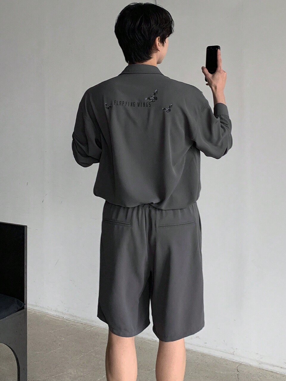Grey Casual Letter Printed Men's Shirt Set, Autumn