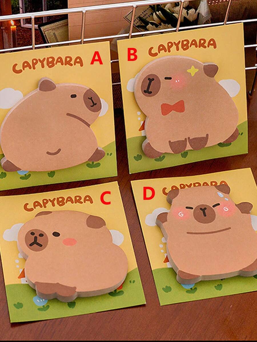 Set de 4 notas adhesivas con forma de topillo de agua, almohadillas de notas con forma de capibara con fuerte adhesivo, diseño de dibujos animados y alto atractivo visual para estudiantes