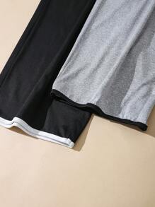 SHEIN 2 Pcs Women Casual Contrast Color Trim Lounge Cozy Pants Set, Fall Winter Clothes - Multicolor - View 4