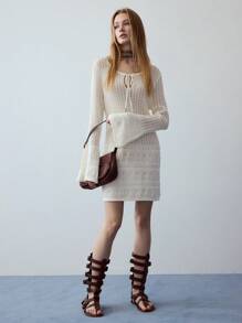 MOTF STUDIO 镂空针织系带毛衣裙 - 杏色 - 查看 4