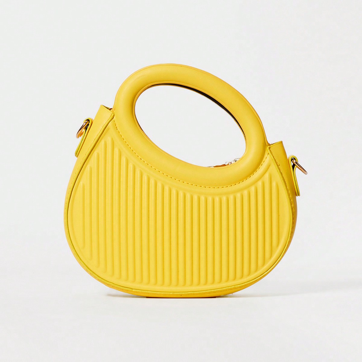 Fashion Black Niche Design French Gentle Lady New Commuter Date Hand-Held Shoulder Cross-Body Women's Bag Stripes Embossed Handbags Fashion Round Crossbody Bag Women Double Handle Novelty Purses, Fashionable Butter Yellow Bag For Women Winter Gifts, Yellow