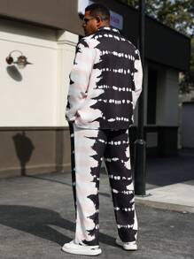 Manfinity Roughcore 大码男士扎染印花长袖衬衫和裤子套装 - 彩色 - 查看 2