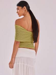 MUSERA Textured Mesh Detail Neckline Top Vacation Festival Boho Holiday Night Out Going Out Club Fall  Elegant Spring Summer - Olive Green - View 2
