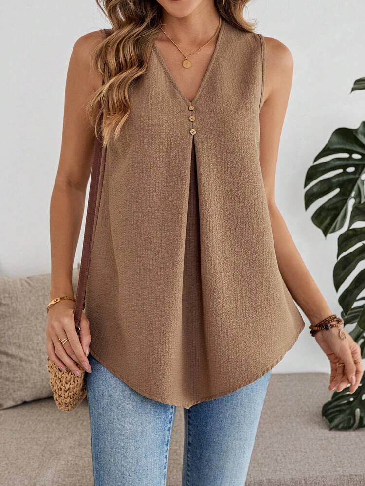 Women Casual Solid Color Arched Hem Camisole