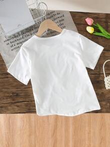青少年女孩休闲甜美圆领落肩宽松纯色 3D 蝴蝶结装饰 T 恤，百搭夏季上衣