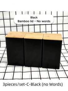 SHEIN Set de 3 botes cuadrados de metal con tapas de madera/hierro - Té, azúcar, café