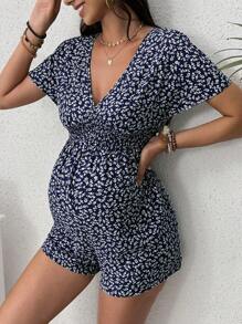 SHEIN 孕妇休闲碎花连体衣，夏季 - 藏蓝色 - 查看 5