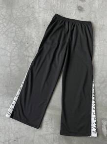 Manfinity EMRG Men's Printed Pants With Zip Slit Sweatpants - Black - View 2