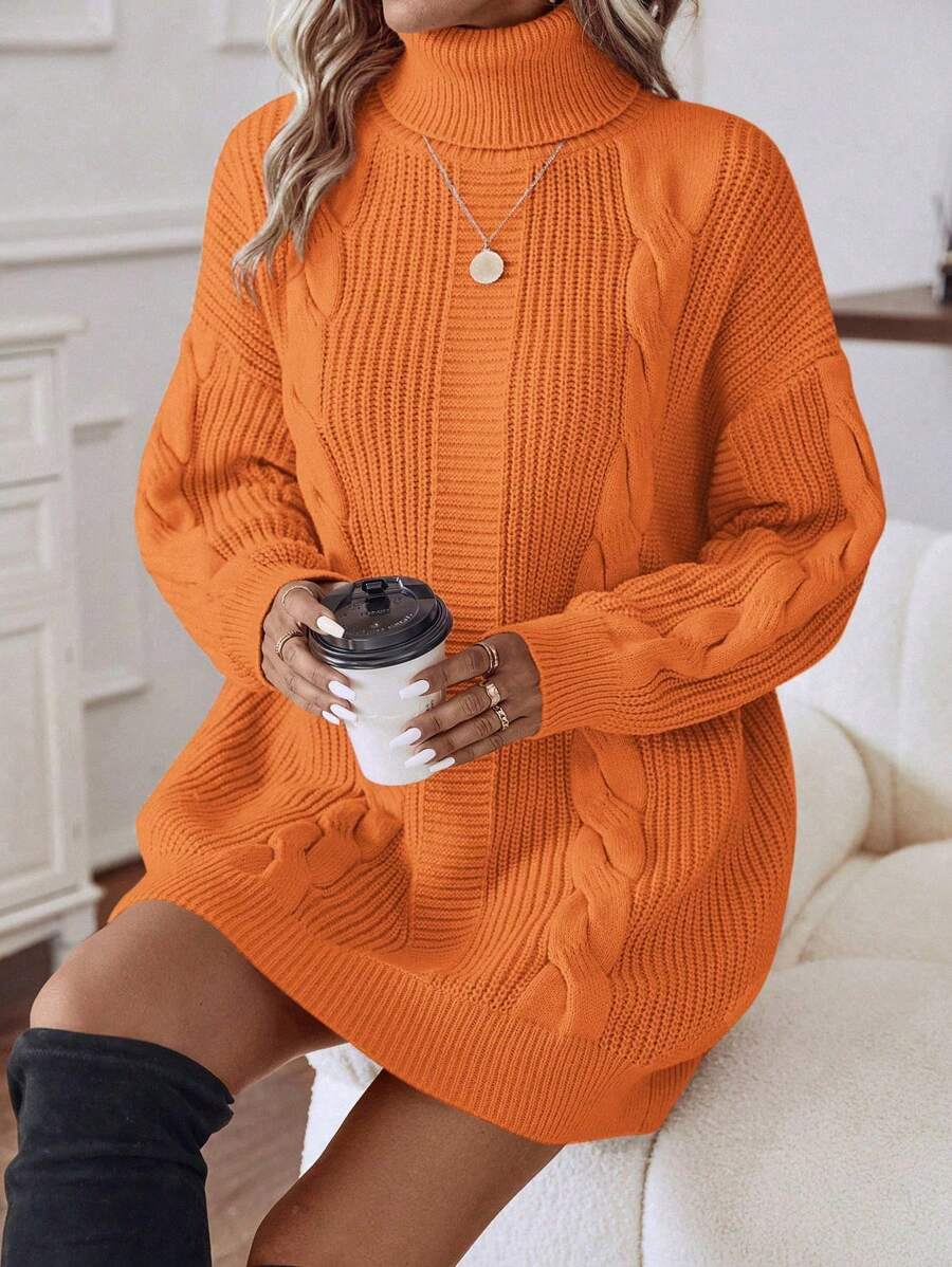 SHEIN LUNE Women's Casual Solid Color Long Sleeve Sweater Dress, Simple And Fashionable For Daily Wear