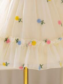 SHEIN Glamorique Kids 女婴四季刺绣装饰公主裙，盖袖收腰派对礼服，复活节 - 杏色 - 查看 5