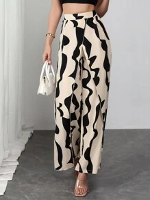 SHEIN Clasi Women's Versatile Geometric Printed Wrap Front & Back Palazzo Pants