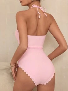 1pc Women's Solid Color Bowknot Accent One-Piece Swimsuit, For Summer Beach Vacation