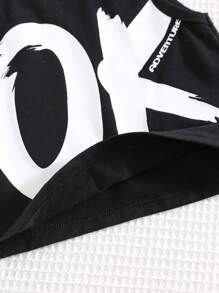 SHEIN Niemowlę Chłopięcy i Dziewczynek Luźny Jednolity Kolor Angielskie Litery Graficzny Bez Rękawów Tank Top, Nadaje Się Do Codziennego Noszenia, Na Zewnątrz, Sport, Sezon Wiosna/Lato